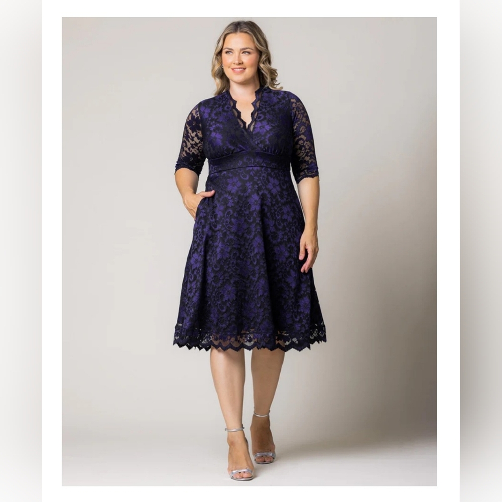 Kiyonna Mon Cherie Lace Dress - Violet Noir